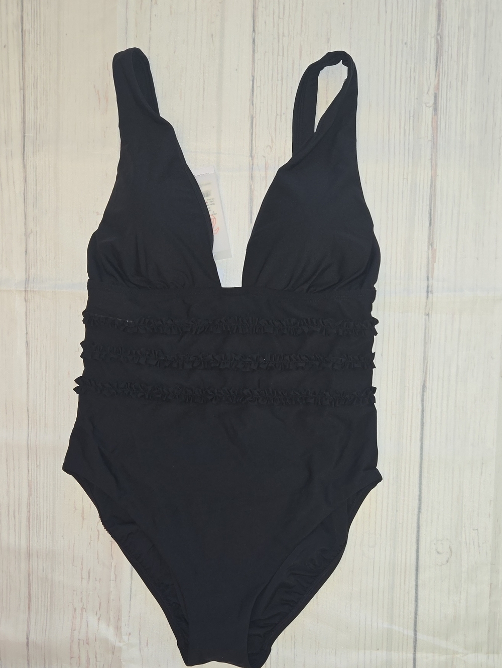 mimi flamingo Black Ruffled One-Piece Swimsuit NWT Size 8